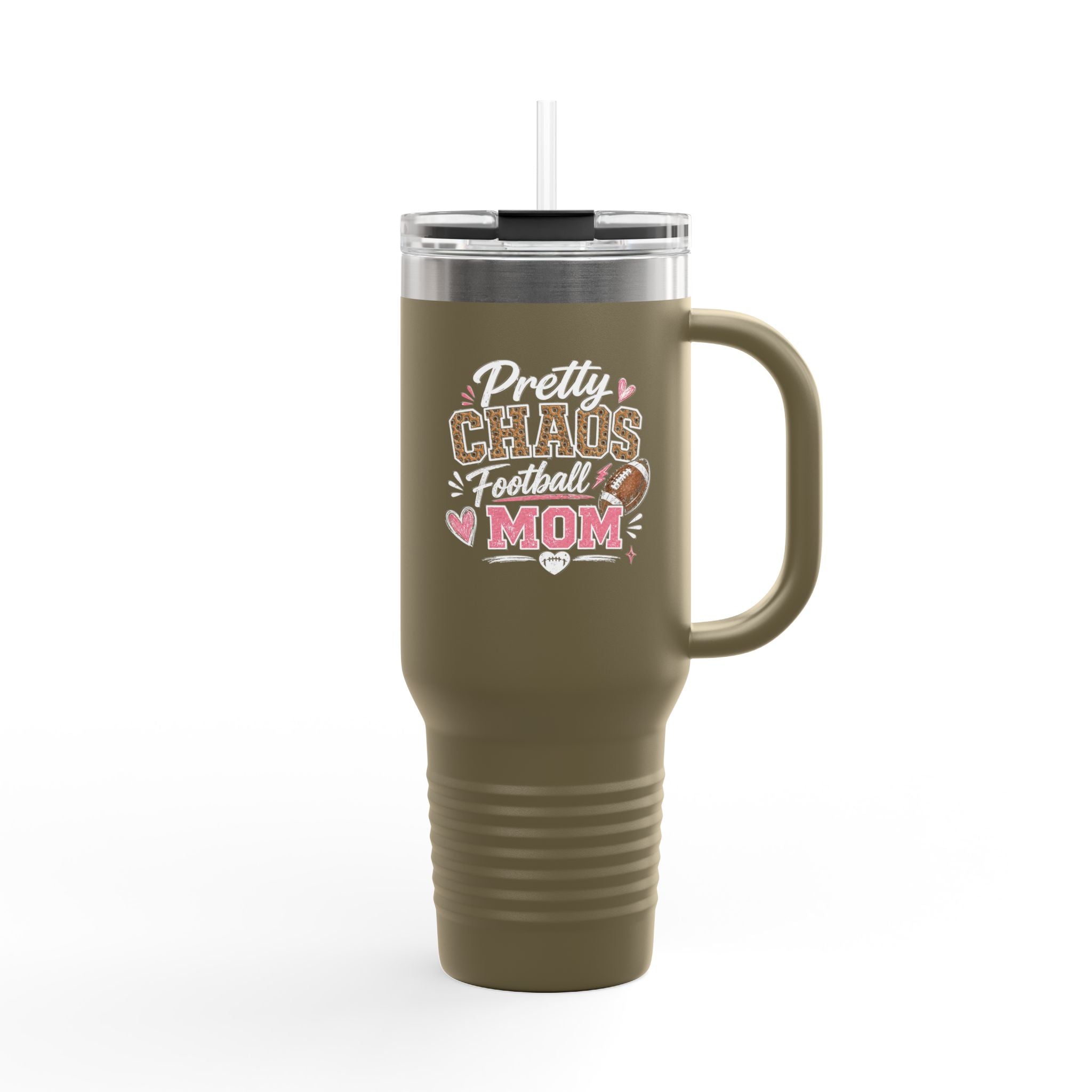 40oz Insulated Travel Mug — "Pretty Chaos Football Mom" Stainless Tumbler