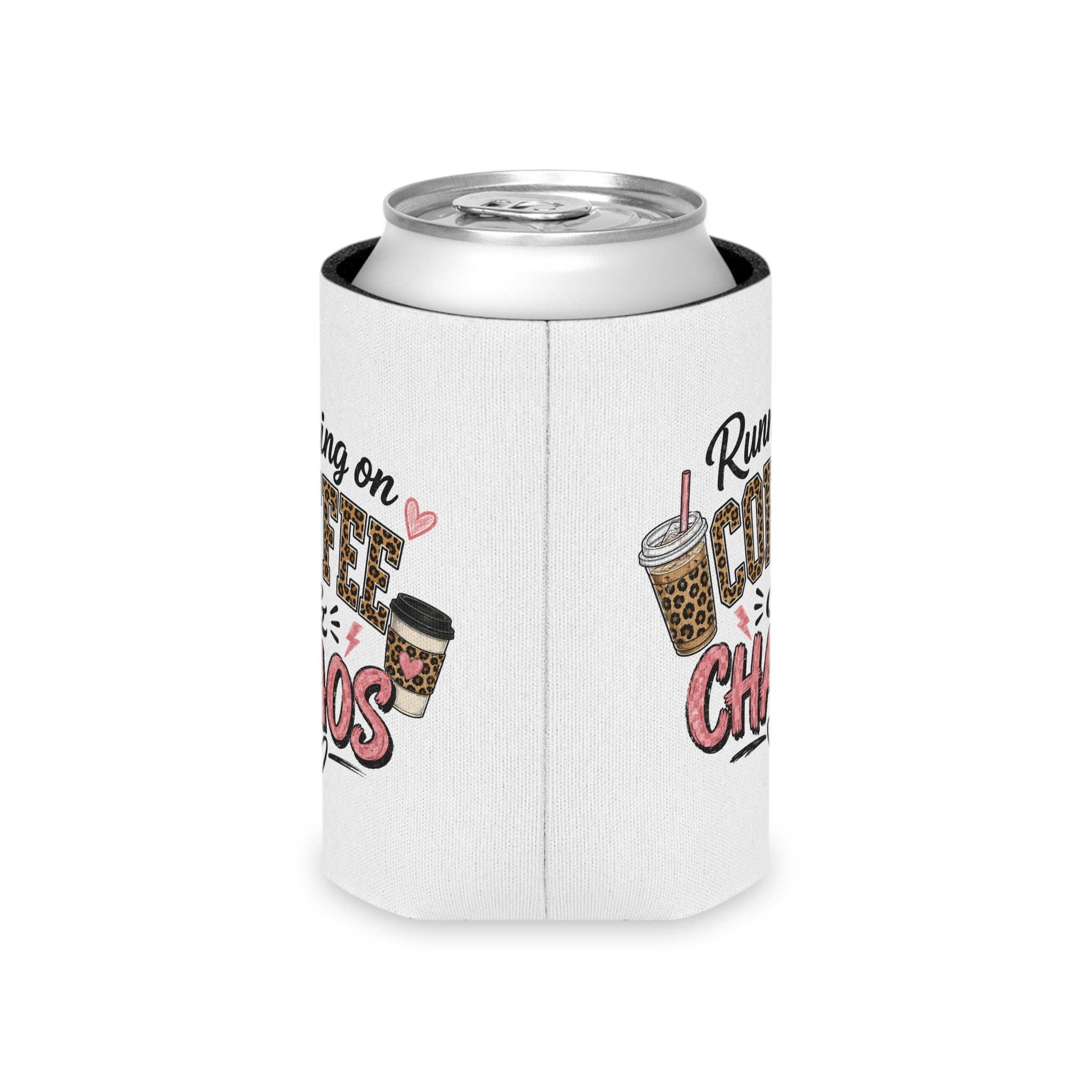 Can Cooler - "Running on Coffee & Chaos" Cute Coffee Lover Can Cooler