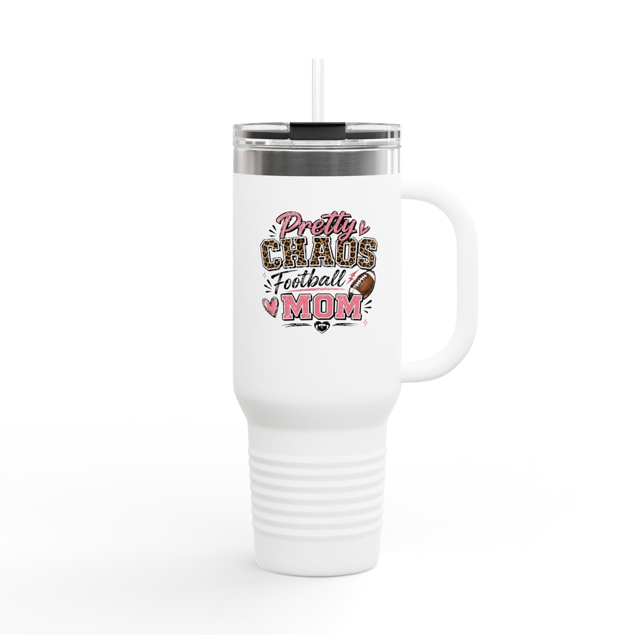 Pretty Chaos Football Mom 40oz Insulated Travel Mug
