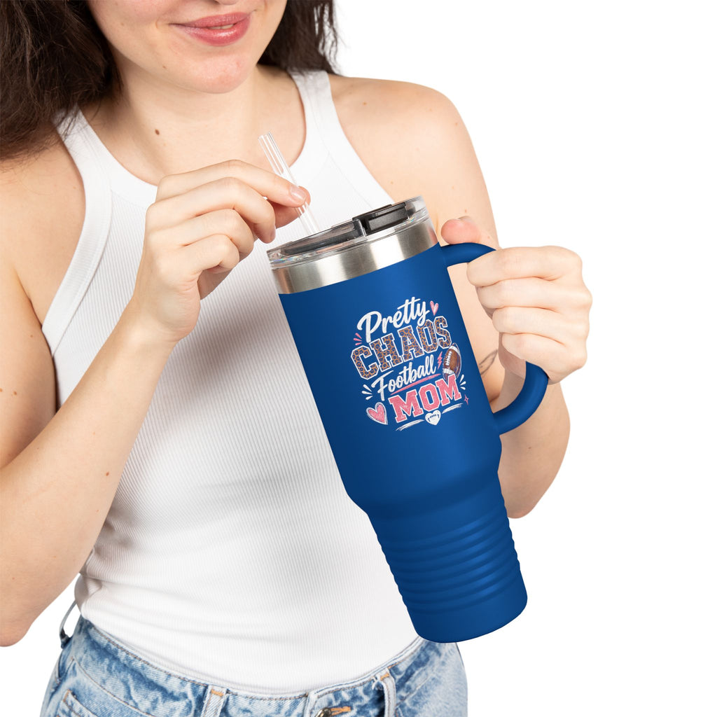 40oz Insulated Travel Mug — "Pretty Chaos Football Mom" Stainless Tumbler