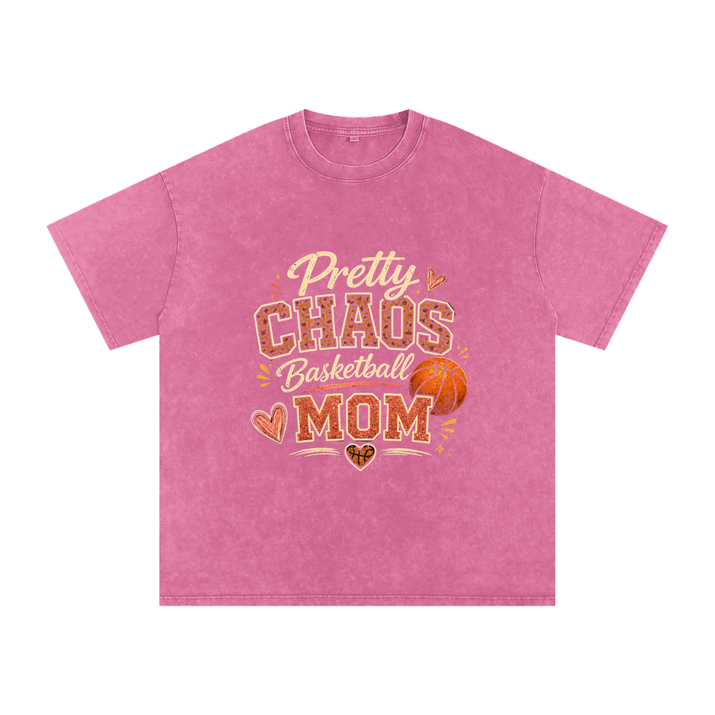 Pretty Chaos Basketball Mom -Snow Washed Oversized Cotton T-Shirt