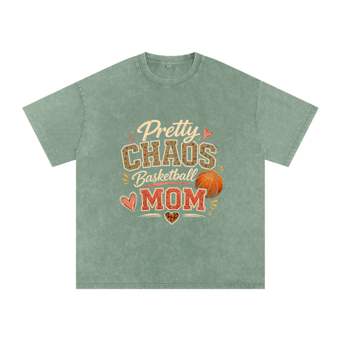 Pretty Chaos Basketball Mom -Snow Washed Oversized Cotton T-Shirt