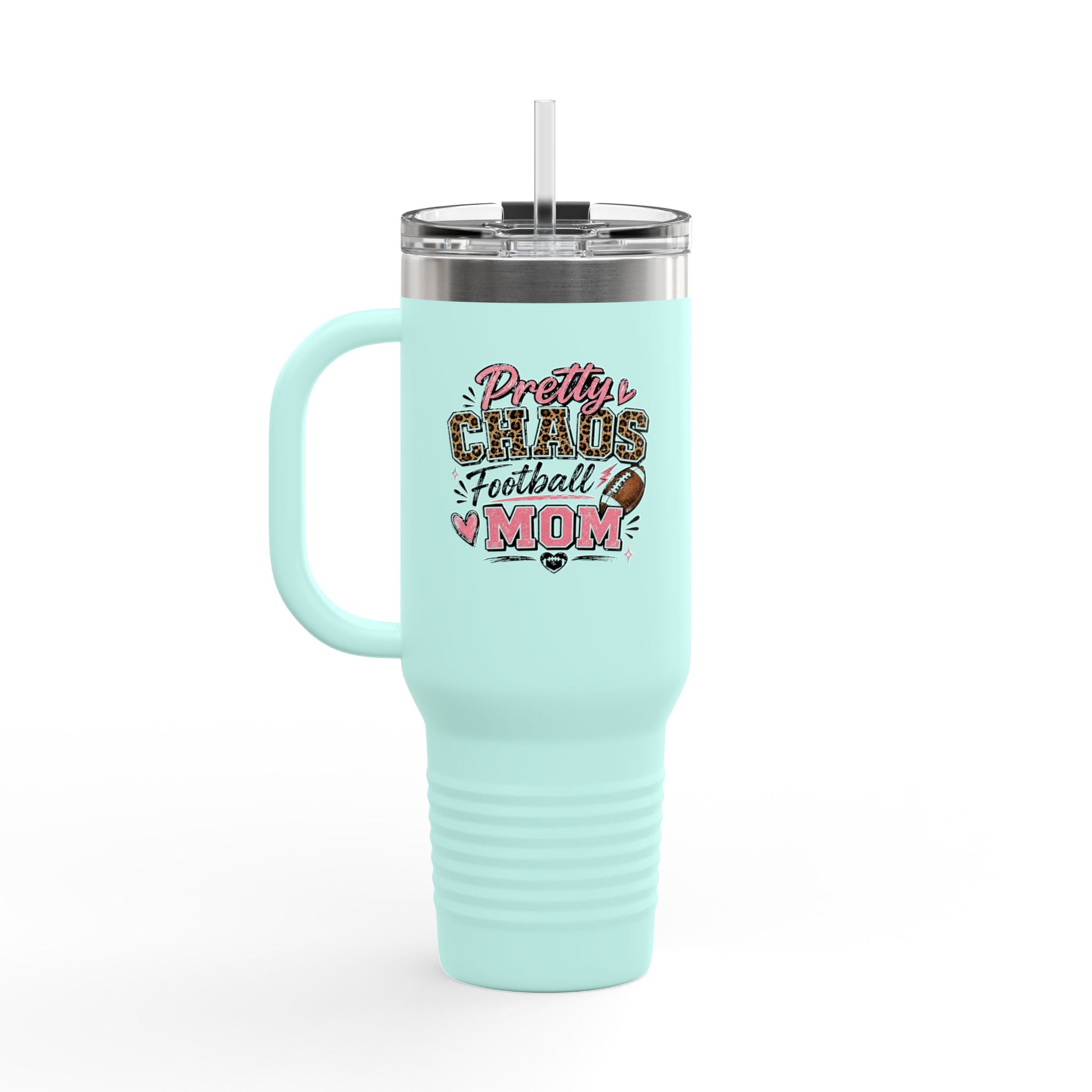Pretty Chaos Football Mom 40oz Insulated Travel Mug