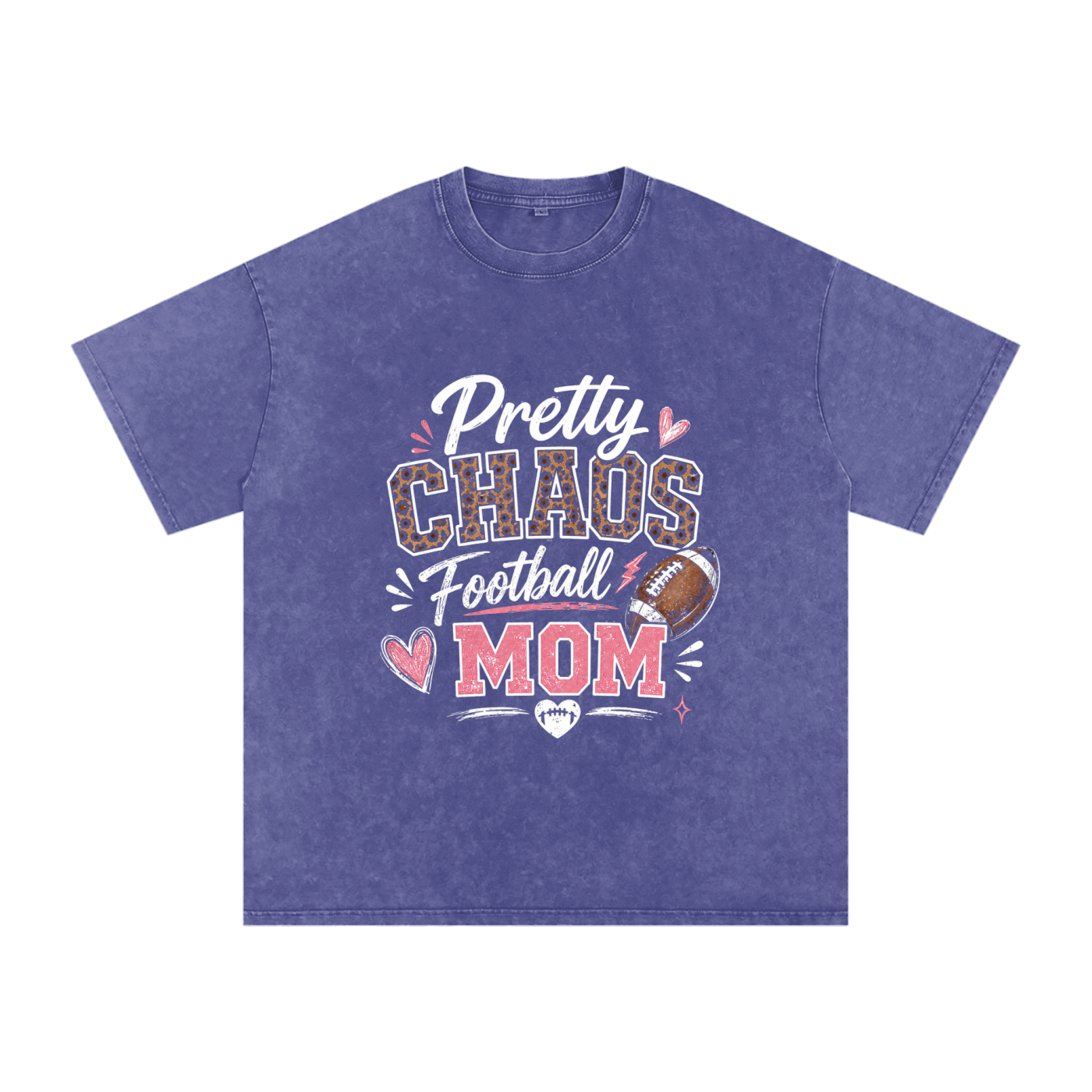 Pretty Chaos Football Mom- Snow Washed Oversized Cotton T-Shirt