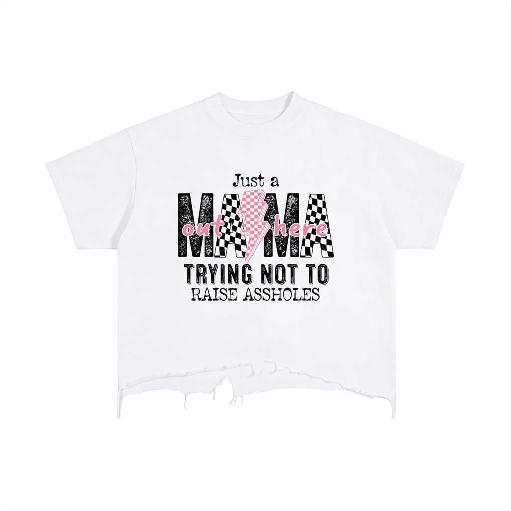Just A Mama - Vintage Wash Boxy Distressed Hem T-Shirt