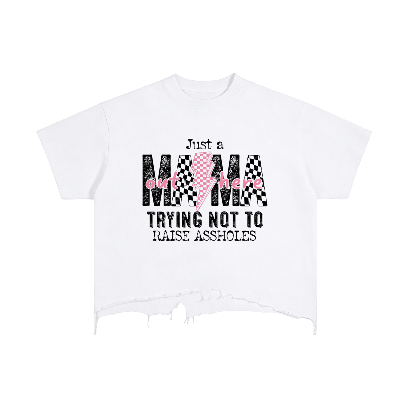 Just A Mama - Vintage Wash Boxy Distressed Hem T-Shirt