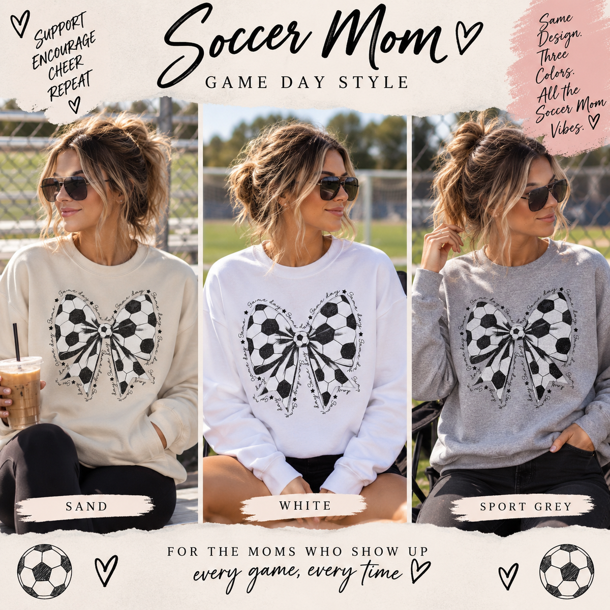 Soccer ball bow crewneck sweatshirt
