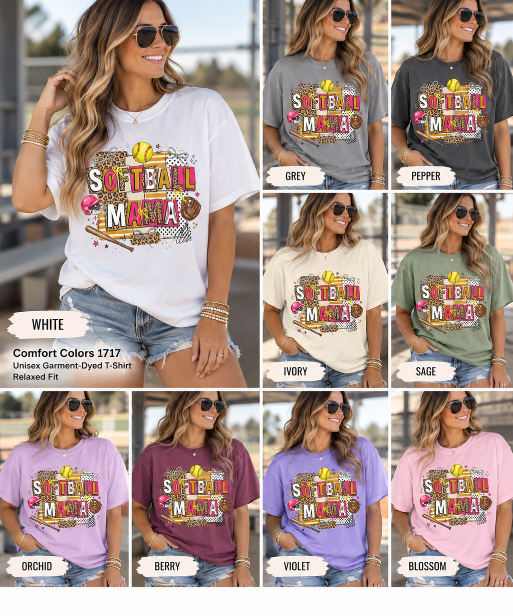 Softball Mama leopard block T-shirt