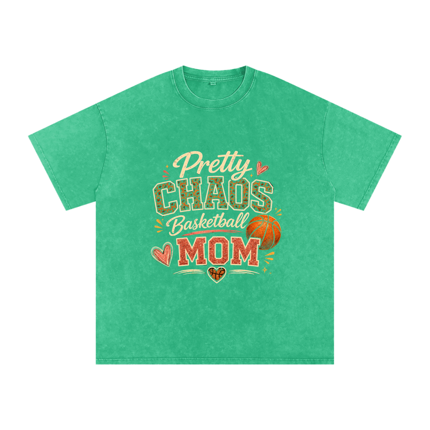 Pretty Chaos Basketball Mom -Snow Washed Oversized Cotton T-Shirt