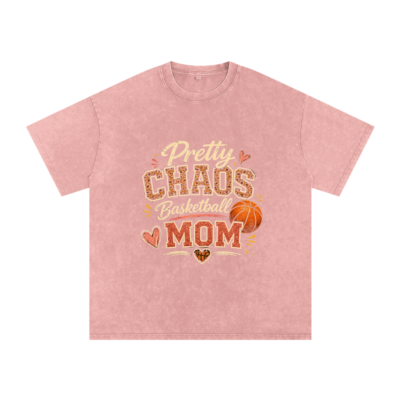 Pretty Chaos Basketball Mom -Snow Washed Oversized Cotton T-Shirt