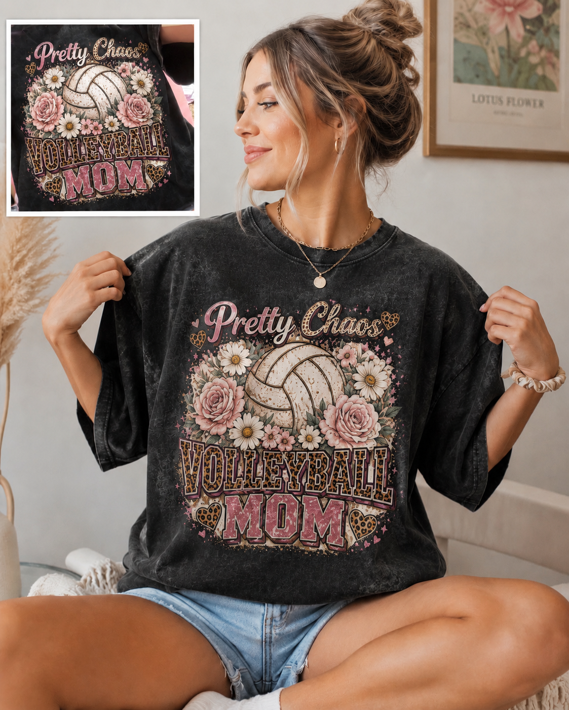 Volleyball,mom,flowers,chaos,girls,women,sorts,sportsmom,tshirt