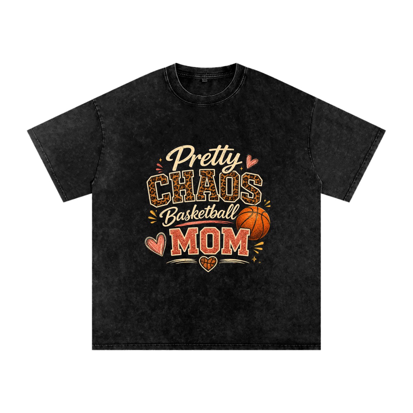 Pretty Chaos Basketball Mom -Snow Washed Oversized Cotton T-Shirt