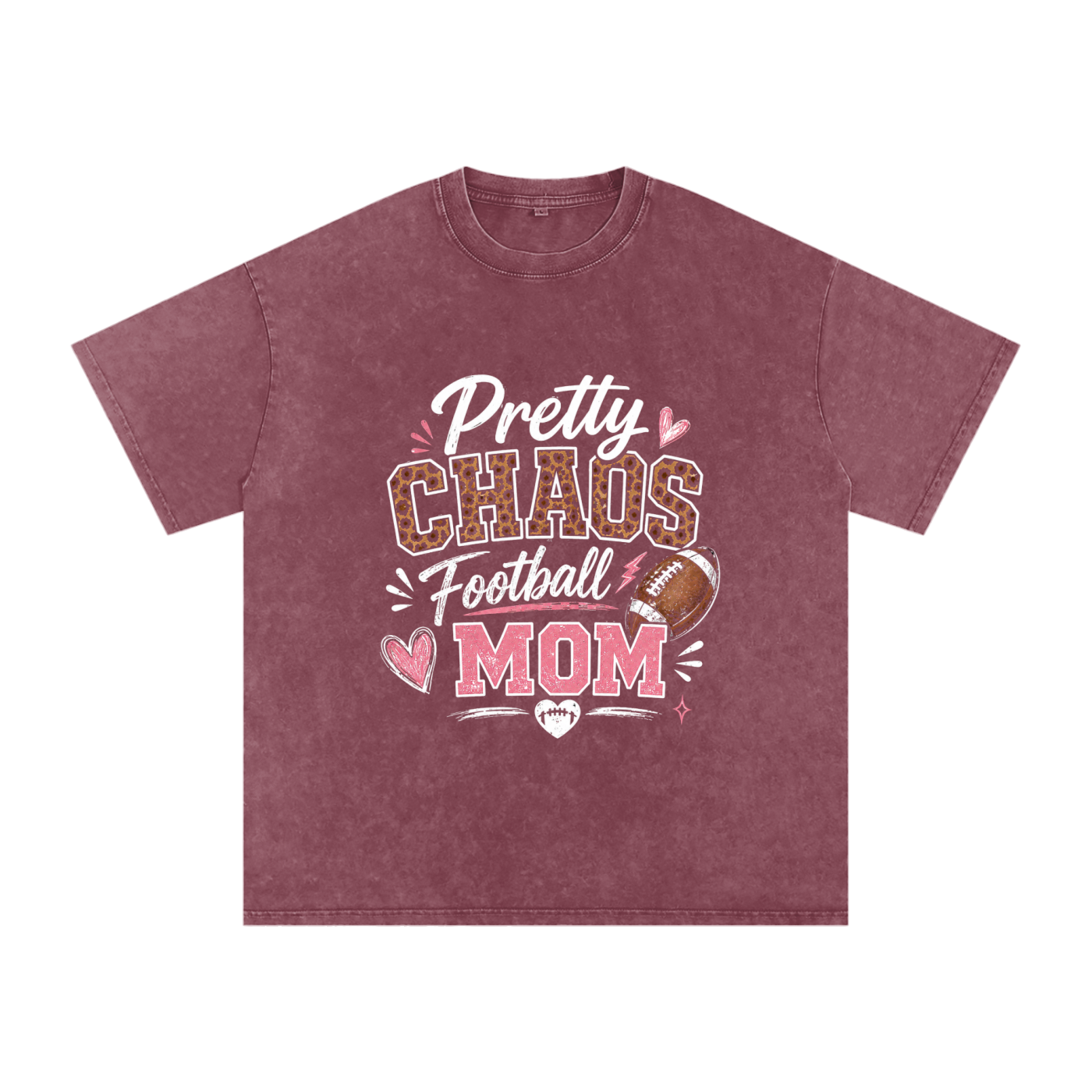 Pretty Chaos Football Mom- Snow Washed Oversized Cotton T-Shirt