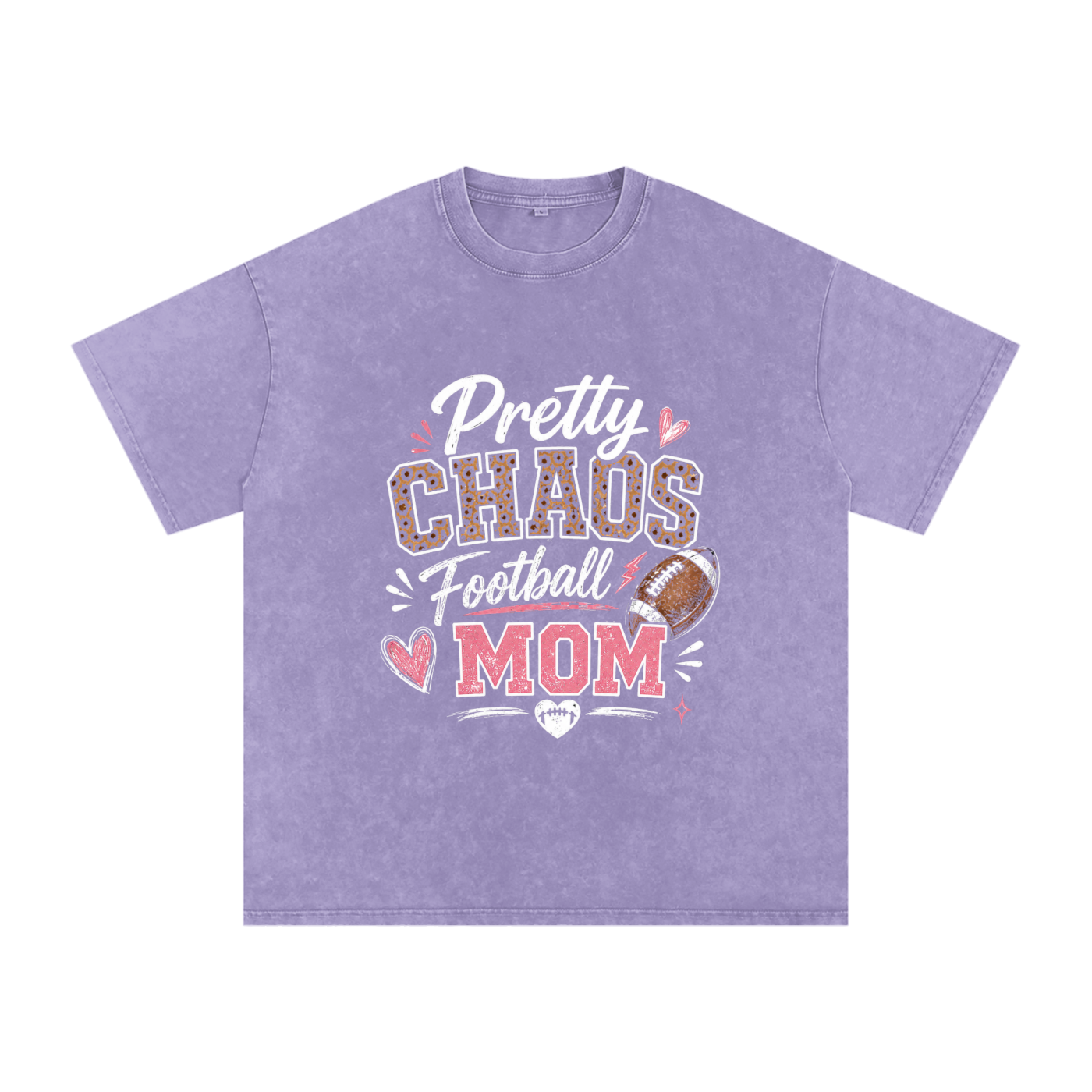 Pretty Chaos Football Mom- Snow Washed Oversized Cotton T-Shirt