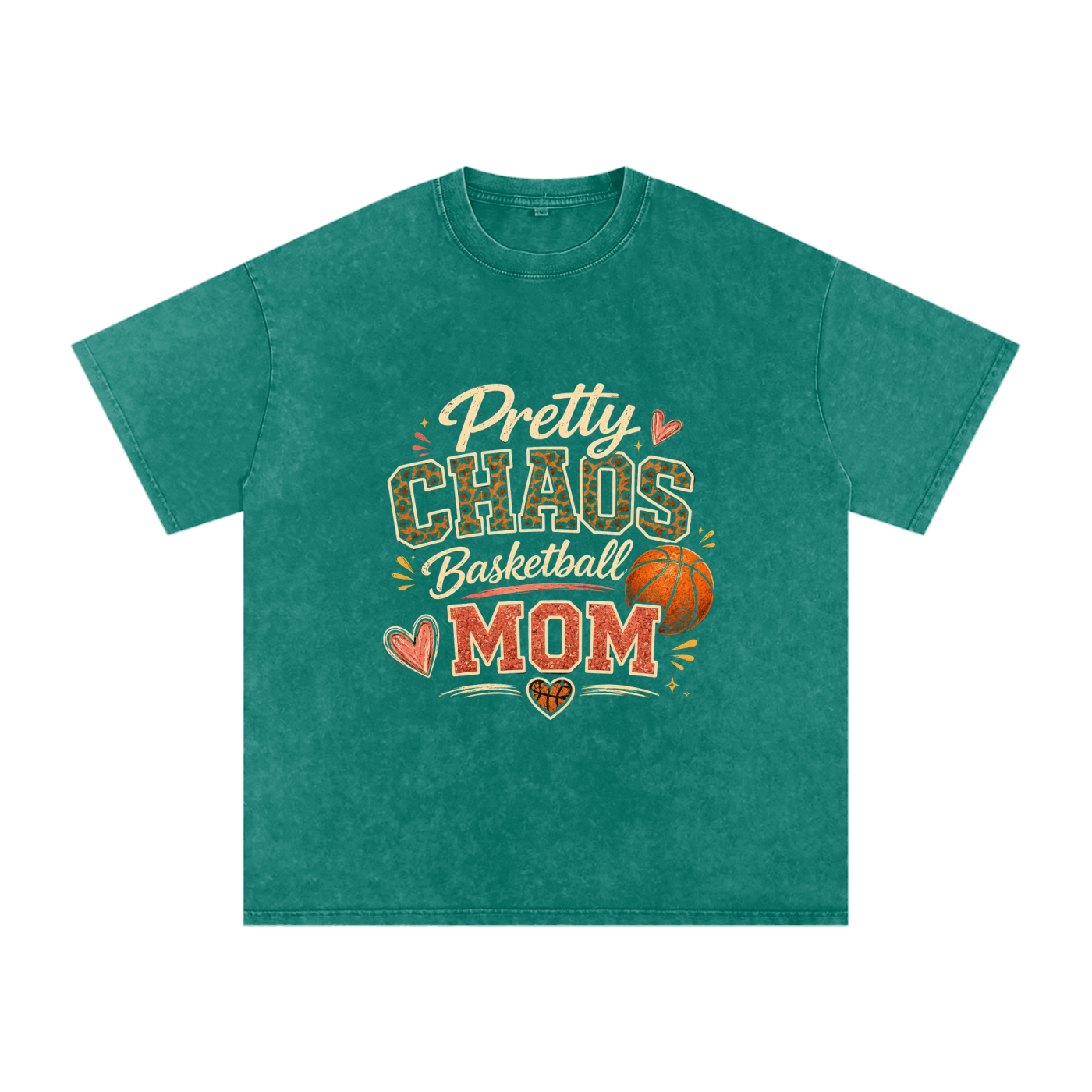 Pretty Chaos Basketball Mom -Snow Washed Oversized Cotton T-Shirt